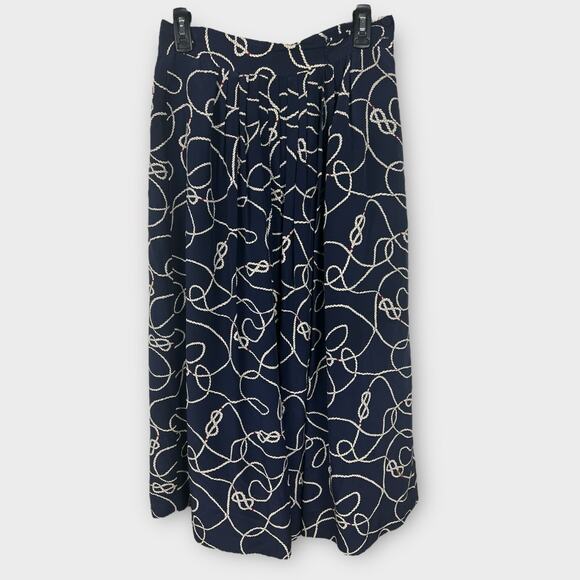 Vintage 80s 100% Silk Navy Pleated Midi Skirt Rope Pattern Preppy Size 6 Small - Picture 1 of 7